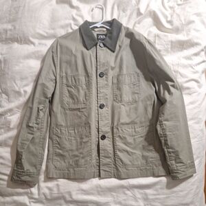 NWT ZARA Sage Green Waxed Effect Utility Chore Jacket Overshirt